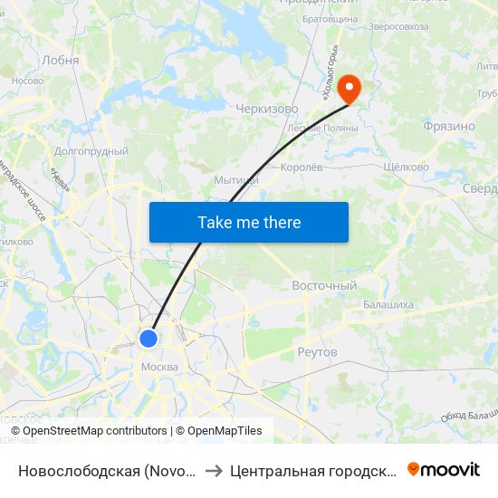 Новослободская (Novoslobodskaya) to Центральная городская больница map