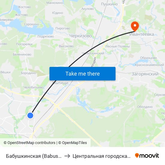 Бабушкинская (Babushkinskaya) to Центральная городская больница map