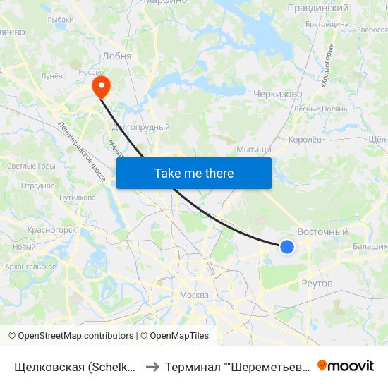 Щелковская (Schelkovskaya) to Терминал ""Шереметьево-Карго"" map