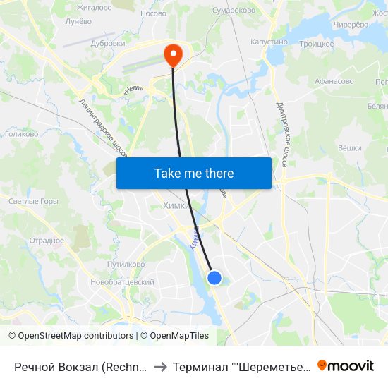 Речной Вокзал (Rechnoy Vokzal) to Терминал ""Шереметьево-Карго"" map