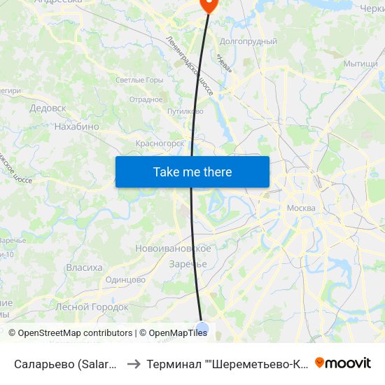 Саларьево (Salaryevo) to Терминал ""Шереметьево-Карго"" map