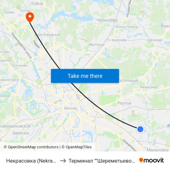 Некрасовка (Nekrasovka) to Терминал ""Шереметьево-Карго"" map