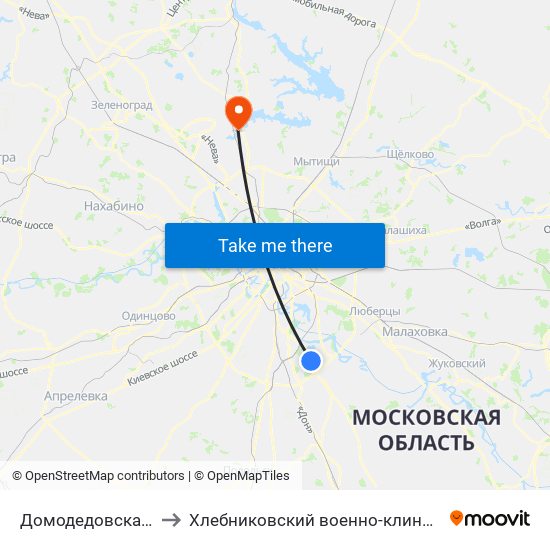 Домодедовская (Domodedovskaya) to Хлебниковский военно-клинический госпиталь №574 МВО МО РФ map