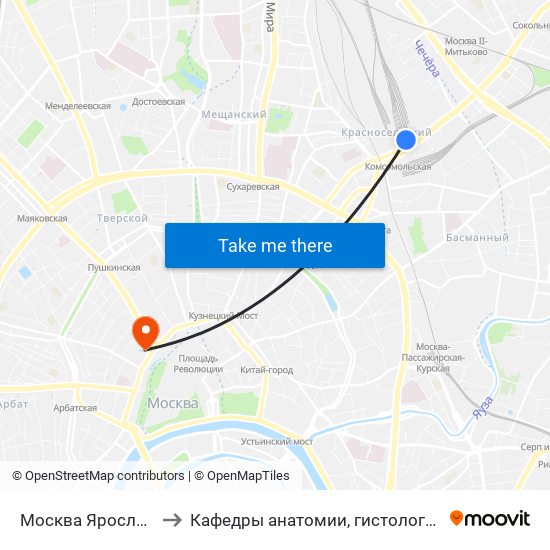 Москва Ярославская (Yaroslavsky Station) to Кафедры анатомии, гистологии, микробиологии академии им. И. М. Сеченова map