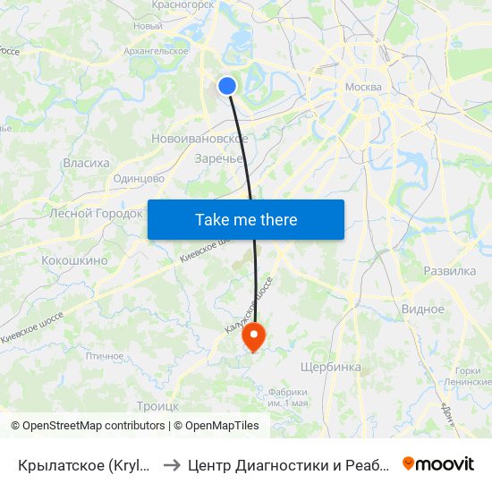 Крылатское (Krylatskoe) to Центр Диагностики и Реабилитации map