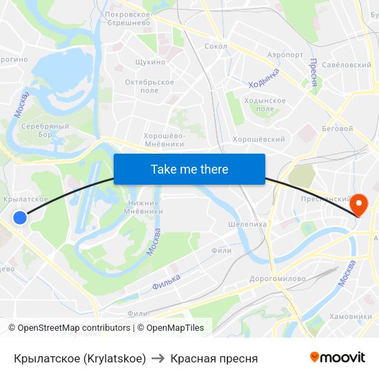 Крылатское (Krylatskoe) to Красная пресня map