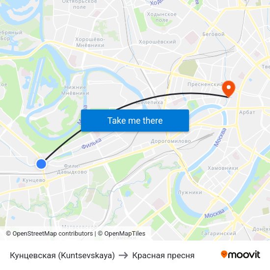 Кунцевская (Kuntsevskaya) to Красная пресня map