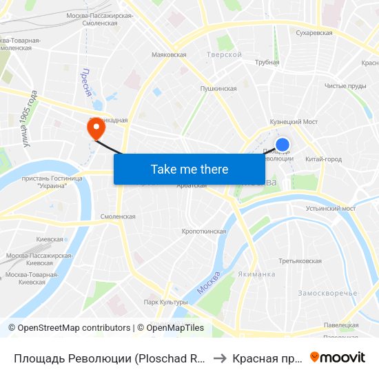 Площадь Революции (Ploschad Revolyutsii) to Красная пресня map