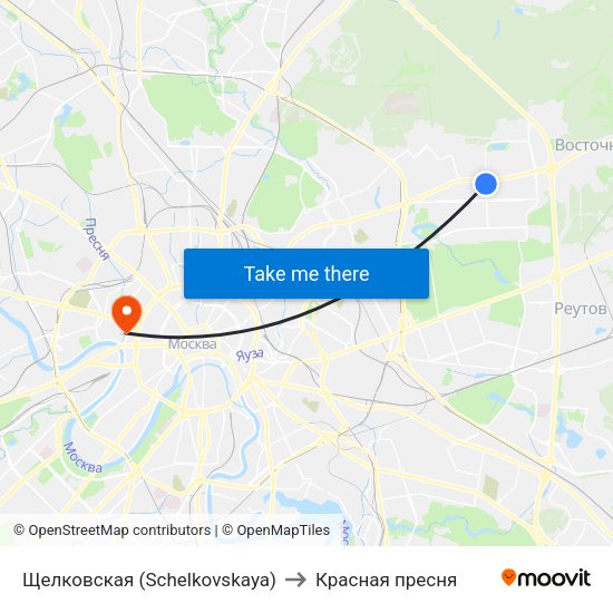 Щелковская (Schelkovskaya) to Красная пресня map