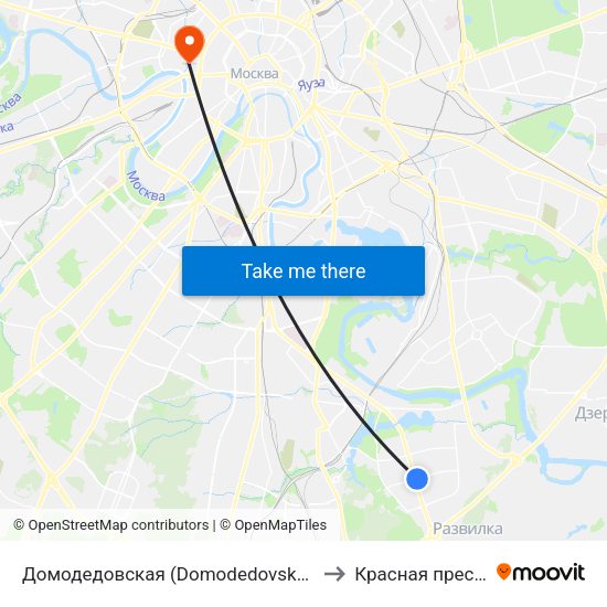 Домодедовская (Domodedovskaya) to Красная пресня map