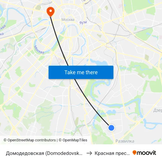 Домодедовская (Domodedovskaya) to Красная пресня map