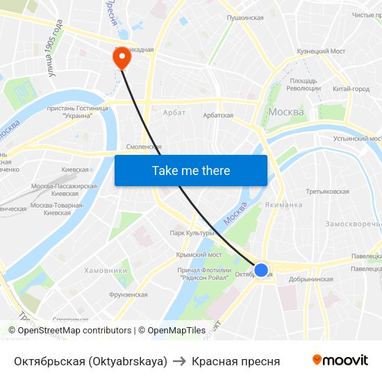 Октябрьская (Oktyabrskaya) to Красная пресня map