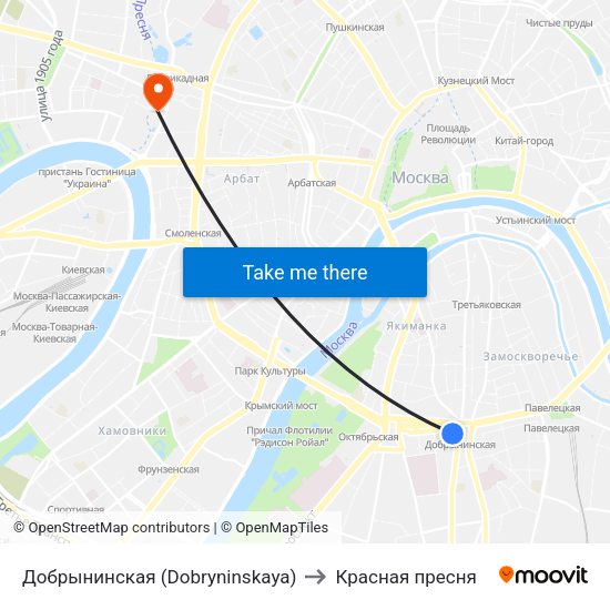 Добрынинская (Dobryninskaya) to Красная пресня map