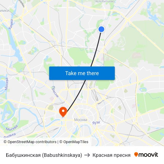 Бабушкинская (Babushkinskaya) to Красная пресня map