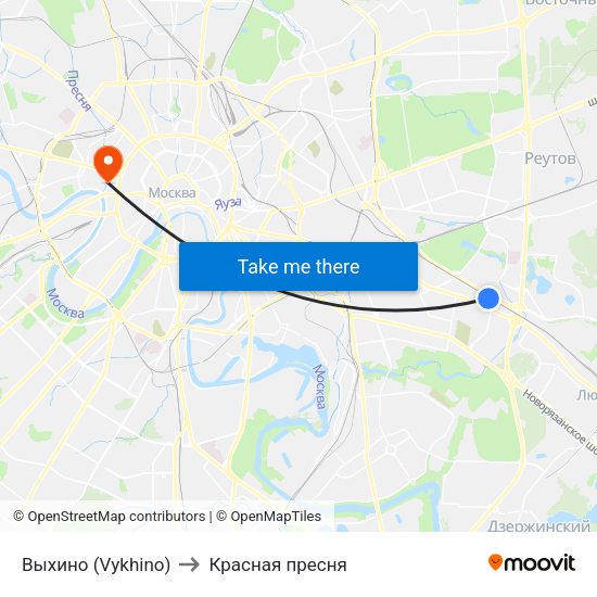 Выхино (Vykhino) to Красная пресня map