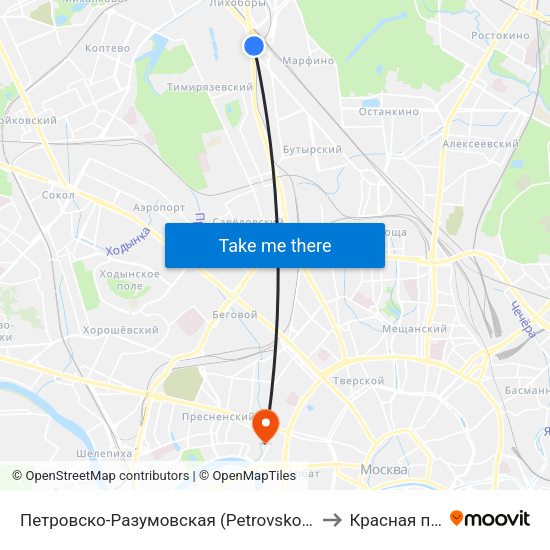Петровско-Разумовская (Petrovsko-Razumovskaya) to Красная пресня map