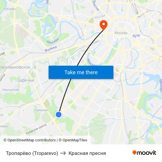 Тропарёво (Troparevo) to Красная пресня map