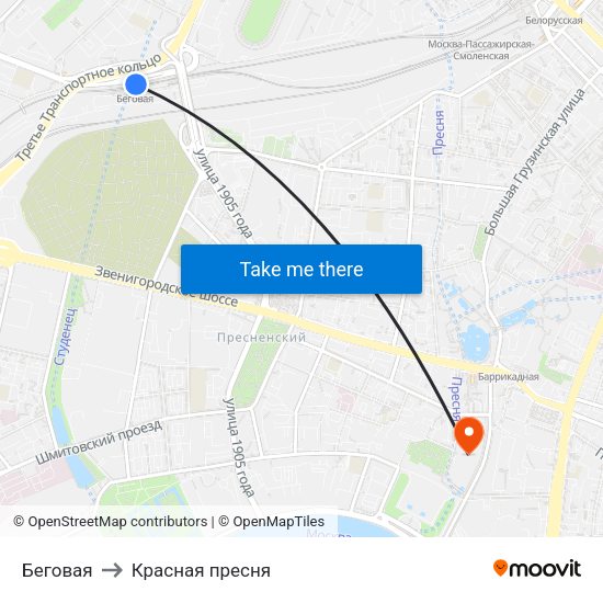 Беговая to Красная пресня map