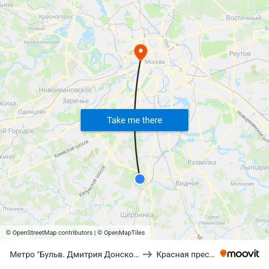 Метро "Бульв. Дмитрия Донского" to Красная пресня map