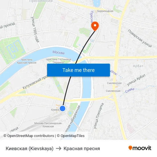 Киевская (Kievskaya) to Красная пресня map