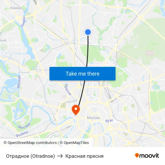 Отрадное (Otradnoe) to Красная пресня map