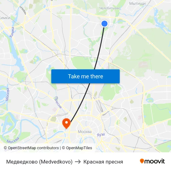 Медведково (Medvedkovo) to Красная пресня map