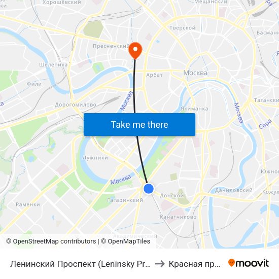Ленинский Проспект (Leninsky Prospekt) to Красная пресня map
