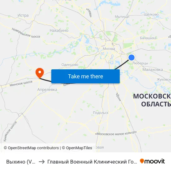 Выхино (Vykhino) to Главный Военный Клинический Госпиталь ФСБ РФ map
