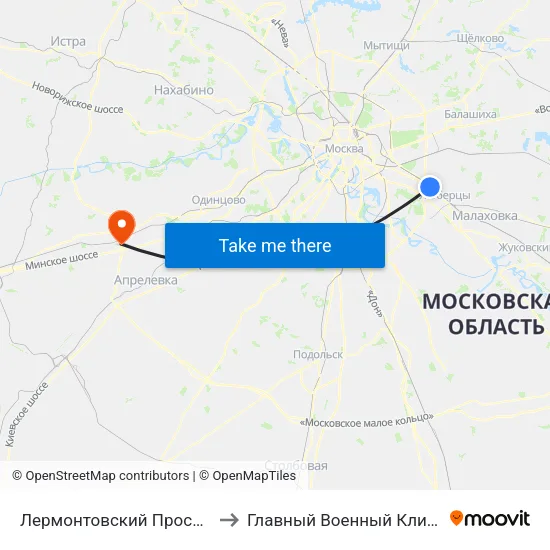 Лермонтовский Проспект (Lermontovsky Prospekt) to Главный Военный Клинический Госпиталь ФСБ РФ map