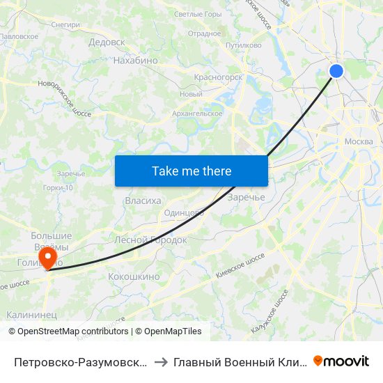 Петровско-Разумовская (Petrovsko-Razumovskaya) to Главный Военный Клинический Госпиталь ФСБ РФ map