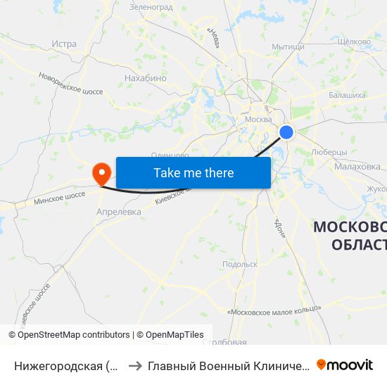 Нижегородская (Nizhegorodskaya) to Главный Военный Клинический Госпиталь ФСБ РФ map