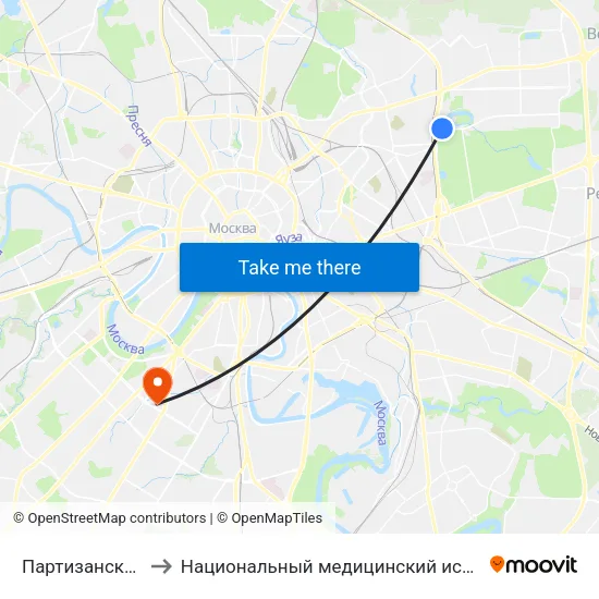 Партизанская (Partizanskaya) to Национальный медицинский исследовательский центр эндокринологии map
