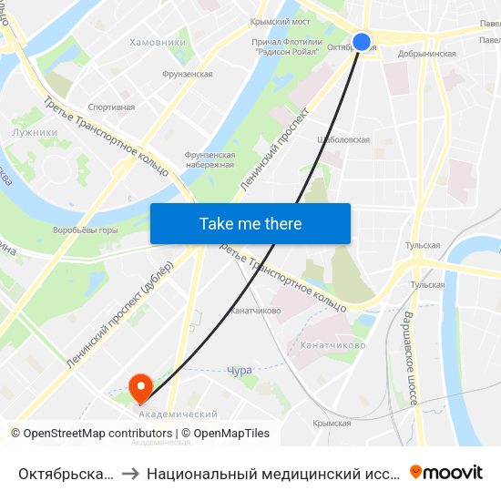 Октябрьская (Oktyabrskaya) to Национальный медицинский исследовательский центр эндокринологии map