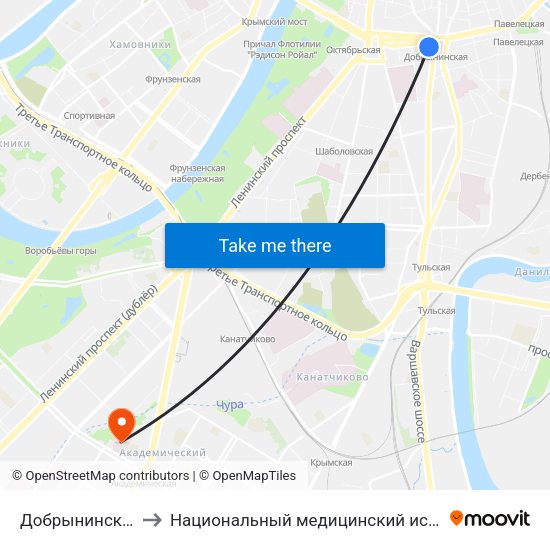 Добрынинская (Dobryninskaya) to Национальный медицинский исследовательский центр эндокринологии map