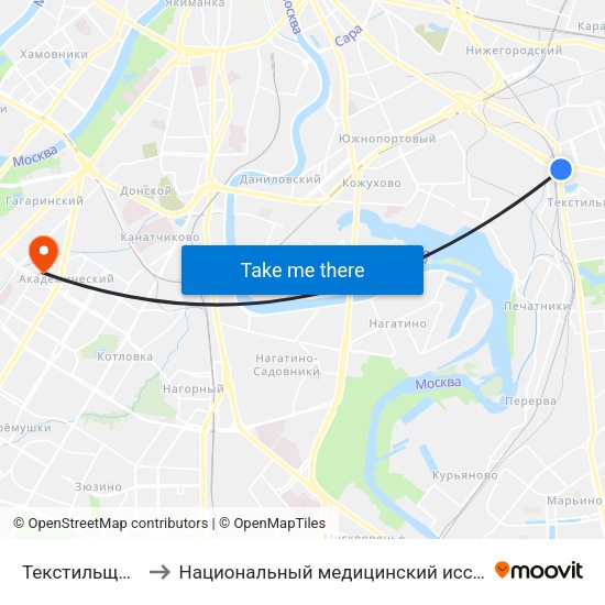 Текстильщики (Tekstilschiki) to Национальный медицинский исследовательский центр эндокринологии map