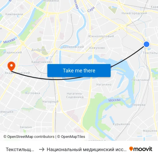 Текстильщики (Tekstilschiki) to Национальный медицинский исследовательский центр эндокринологии map