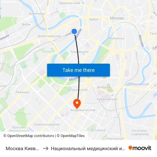Москва Киевская (Kievsky Station) to Национальный медицинский исследовательский центр эндокринологии map