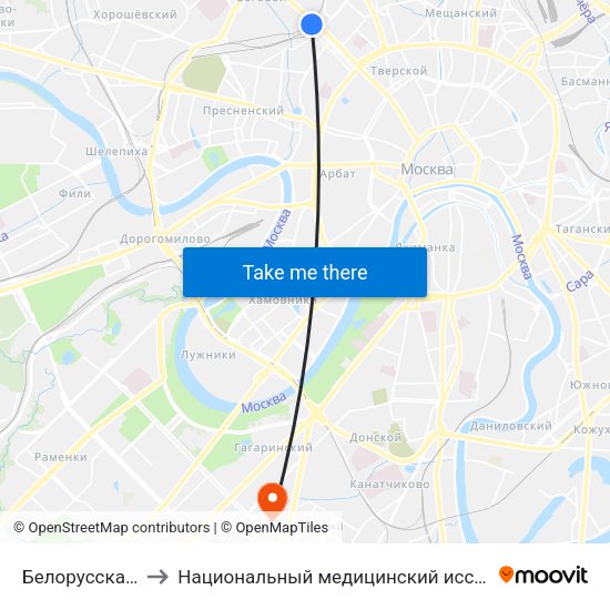 Белорусская (Belorusskaya) to Национальный медицинский исследовательский центр эндокринологии map
