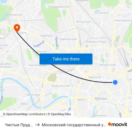 Чистые Пруды (Chistye Prudy) to Московский государственный университет пищевых производств map