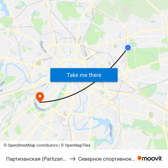 Партизанская (Partizanskaya) to Северное спортивное ядро map