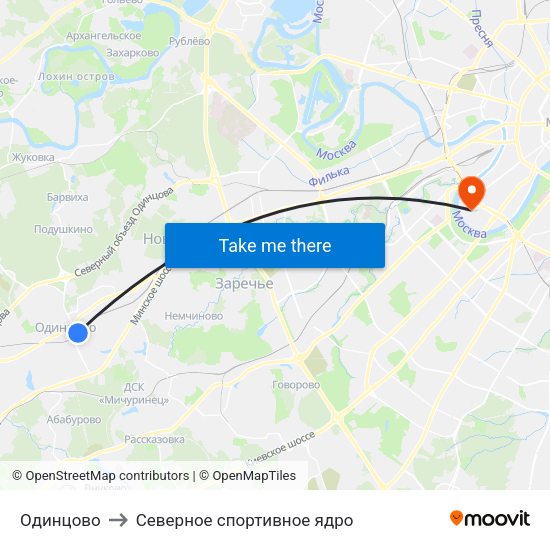 Одинцово to Северное спортивное ядро map