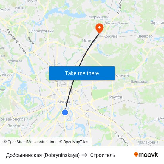 Добрынинская (Dobryninskaya) to Строитель map
