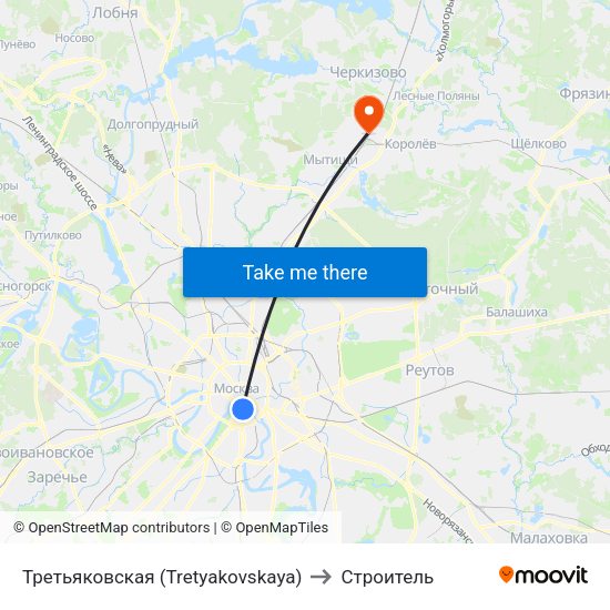 Третьяковская (Tretyakovskaya) to Строитель map