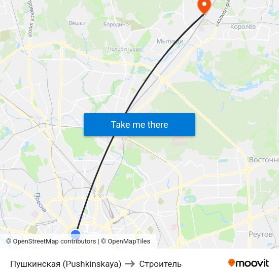 Пушкинская (Pushkinskaya) to Строитель map