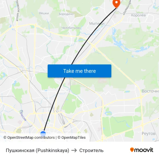 Пушкинская (Pushkinskaya) to Строитель map