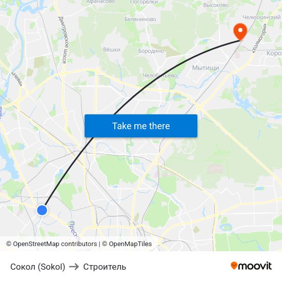 Сокол (Sokol) to Строитель map