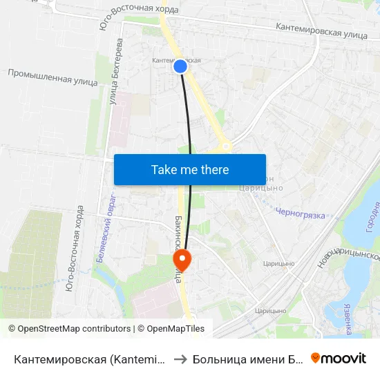 Кантемировская (Kantemirovskaya) to Больница имени Буянова map