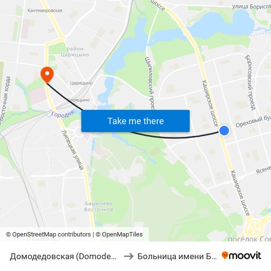 Домодедовская (Domodedovskaya) to Больница имени Буянова map
