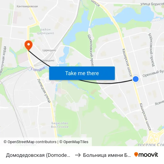 Домодедовская (Domodedovskaya) to Больница имени Буянова map