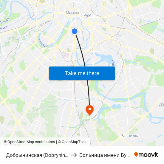 Добрынинская (Dobryninskaya) to Больница имени Буянова map